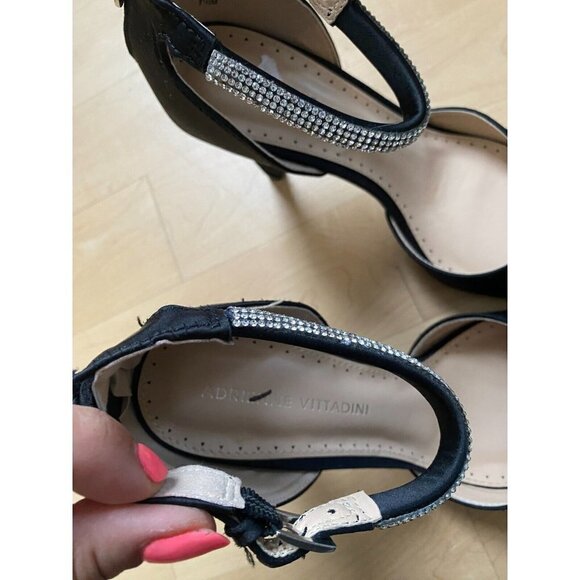 ADRIENNE Vittadini BNWOT "Nirvana" Ankle Strap Black Jeweled Heel Women Sz 7.5 - Picture 4 of 10
